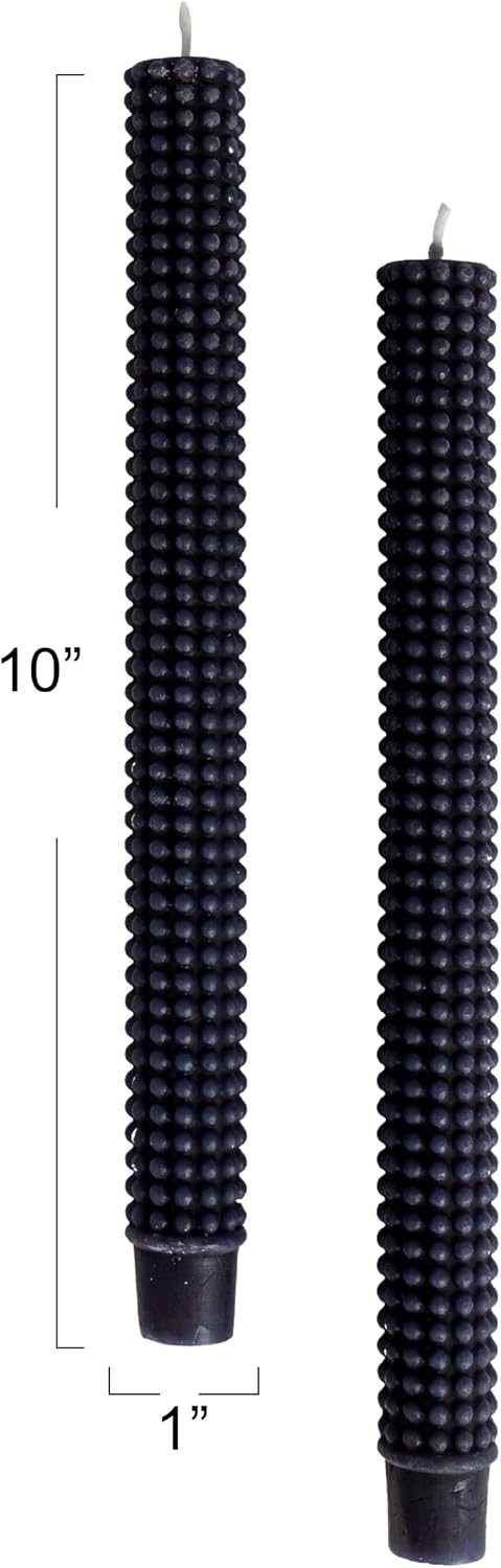 Creative Co-Op Hobnail Taper Candles in Box, Navy Blue, Set of 2