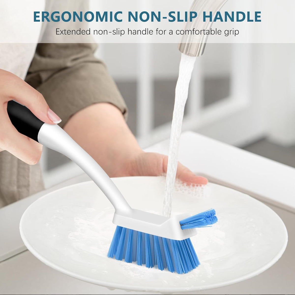 SetSail 3 Pack Dish Brush Set, Long Handle Kitchen Scrub Brush(Black Blue)