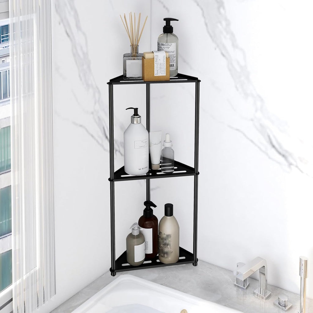 Standing Shower Caddy Corner, 3 Tier Stainless Steel Shower Organizer Stand, Rustproof Corner Shower Shelves, Corner Shower Caddy Bathroom Shower Stand, Black