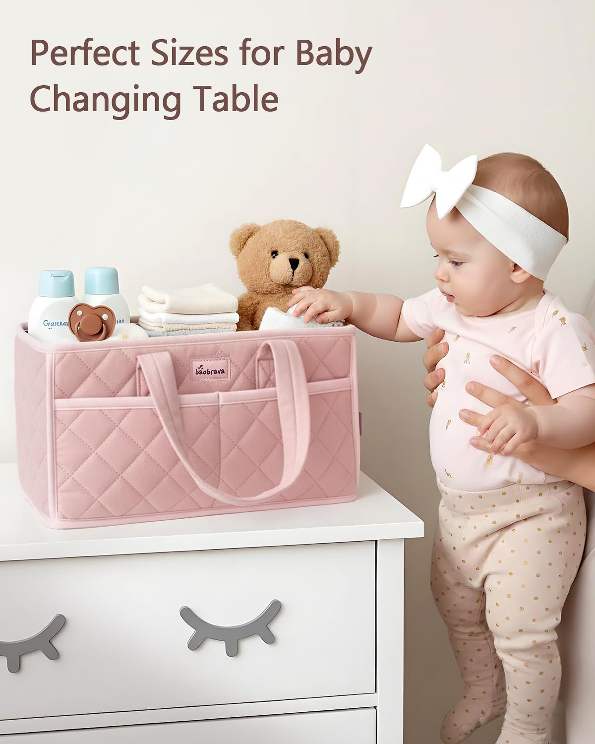 Diaper Caddy Organizer For Changing Table,Dutch Velvet Baby Diaper Caddy With 3 Removable Compartments &4 Side Pockets,Portable Diaper Basket For Car Organizer,Nursery Organizer For Essential Supplies