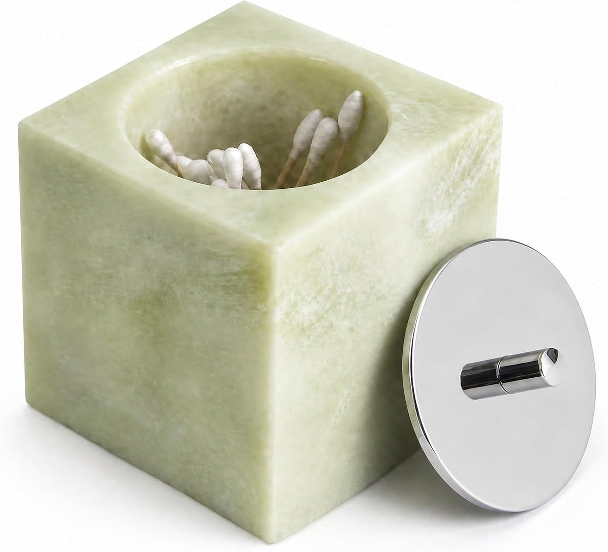 Marble Canisters QTip & Greed Marble Cotton Swab Holder with Lid