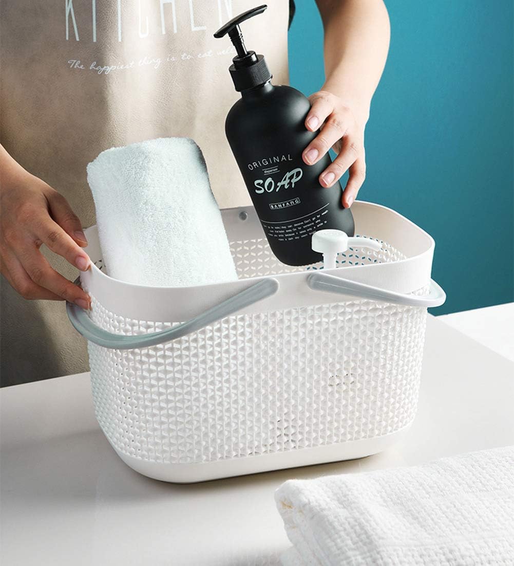 Plastic Portable Shower Caddy Basket, Storage Organizer with Handle, White