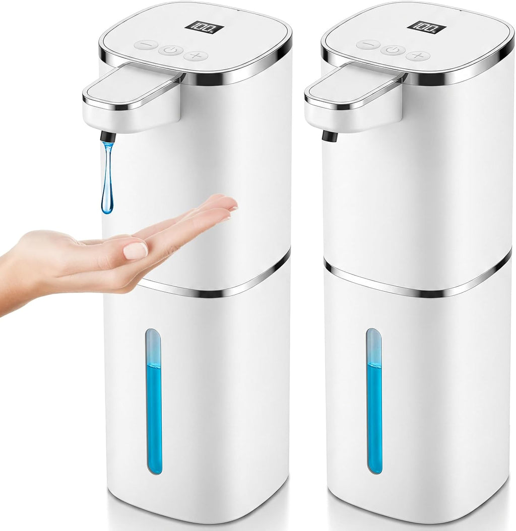 RYTOXILO Automatic Soap Dispenser Touchless, 2 Pack White Auto Liquid Soap Dispensers 9 Level Adjustable, 15 Fl Oz Plastic Electric Hands Free Dish Soap Dispensers Wall Mount for Bathroom Kitchen