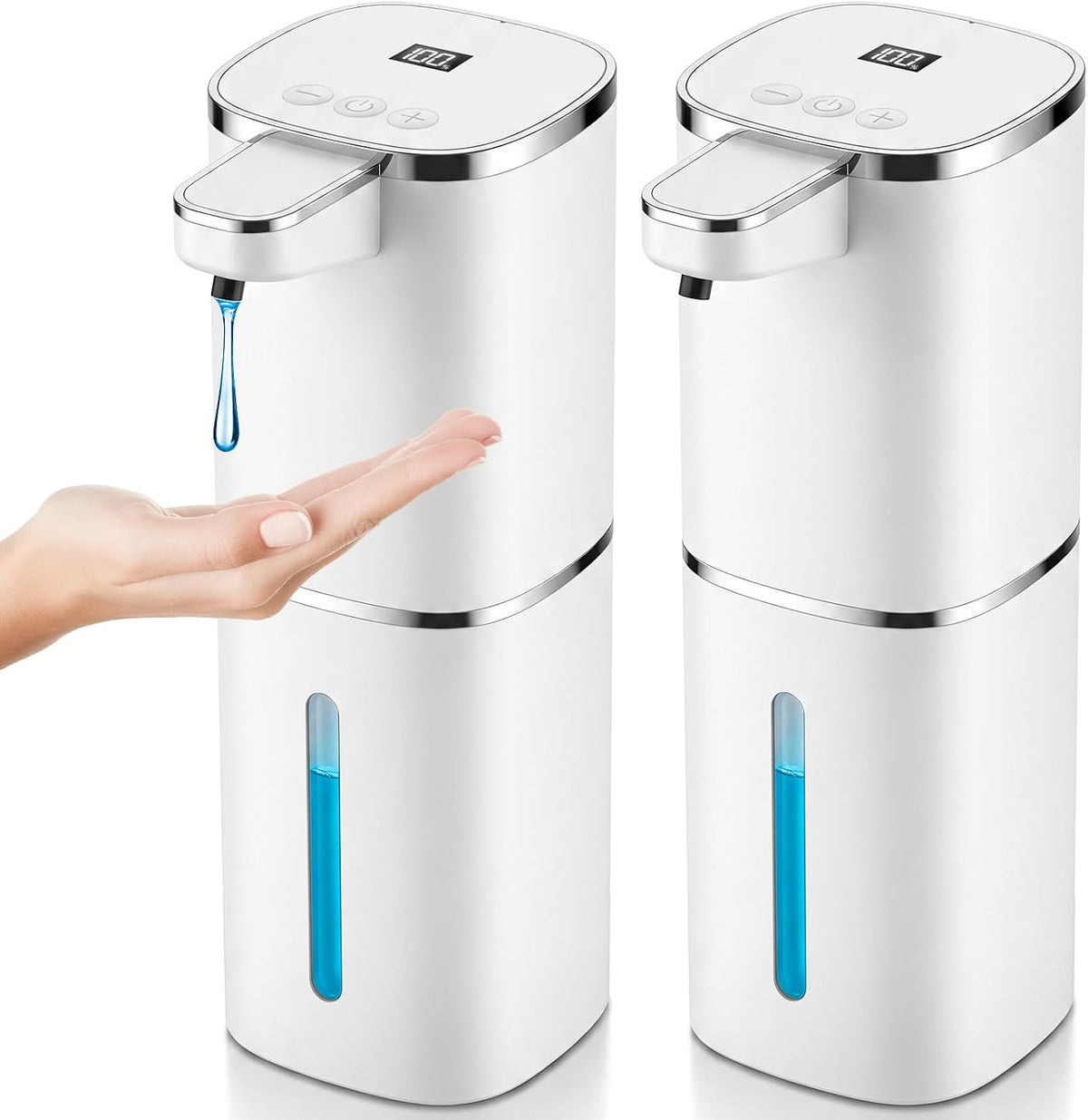 RYTOXILO Automatic Soap Dispenser Touchless, 2 Pack White Auto Liquid Soap Dispensers 9 Level Adjustable, 15 Fl Oz Plastic Electric Hands Free Dish Soap Dispensers Wall Mount for Bathroom Kitchen