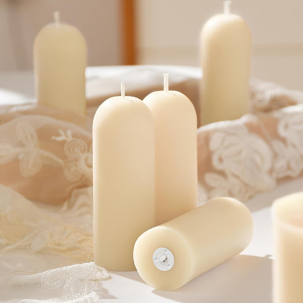 16-Pack 3.5"x1.3" Handmade Pure Beeswax Small Pillar Candles, Clean White