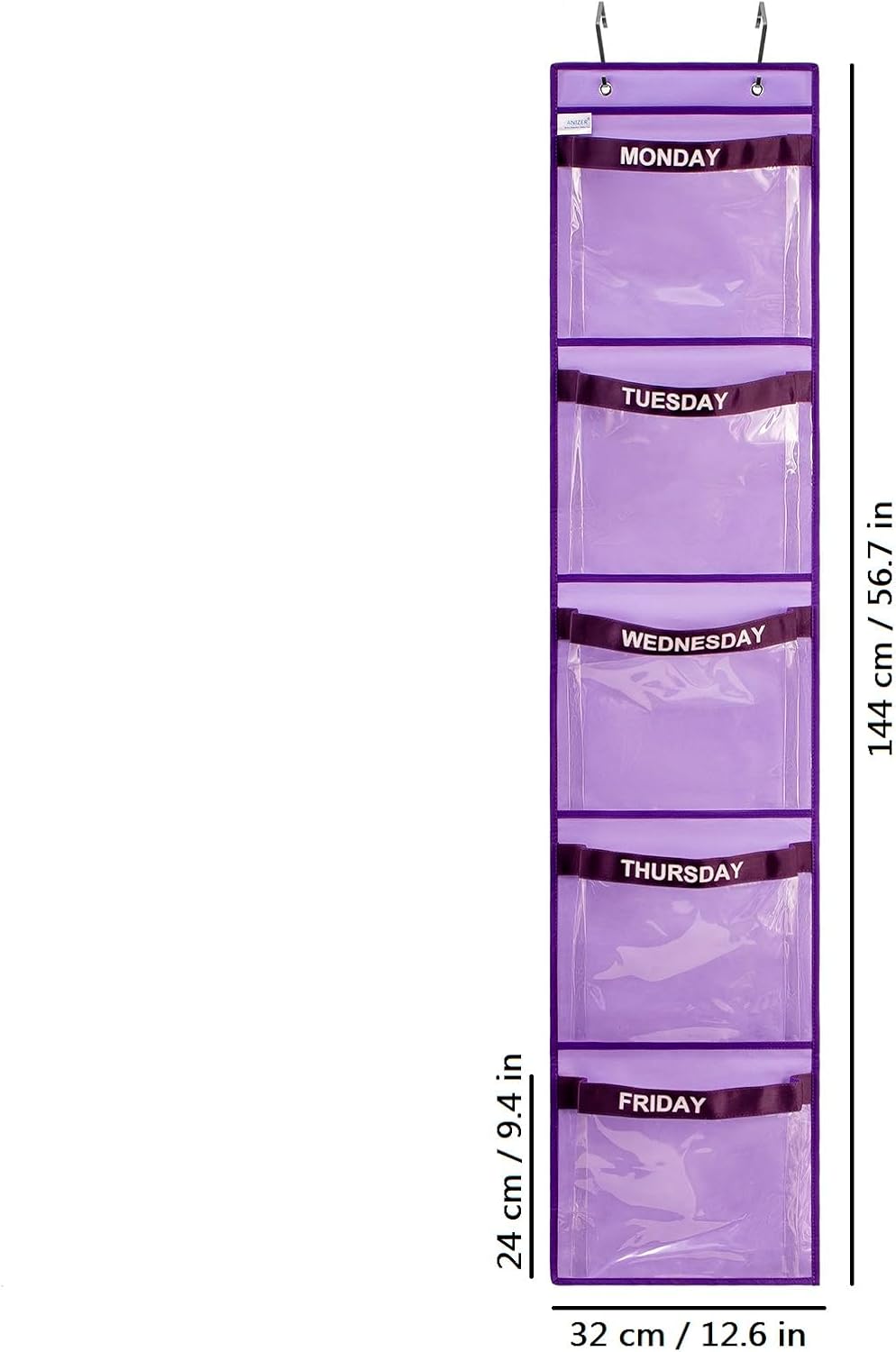 Day of Week Kids Clothes Organizer Weekly Hanging Closet Organizer Monday to Friday School Clothing Storage (PURPLE)