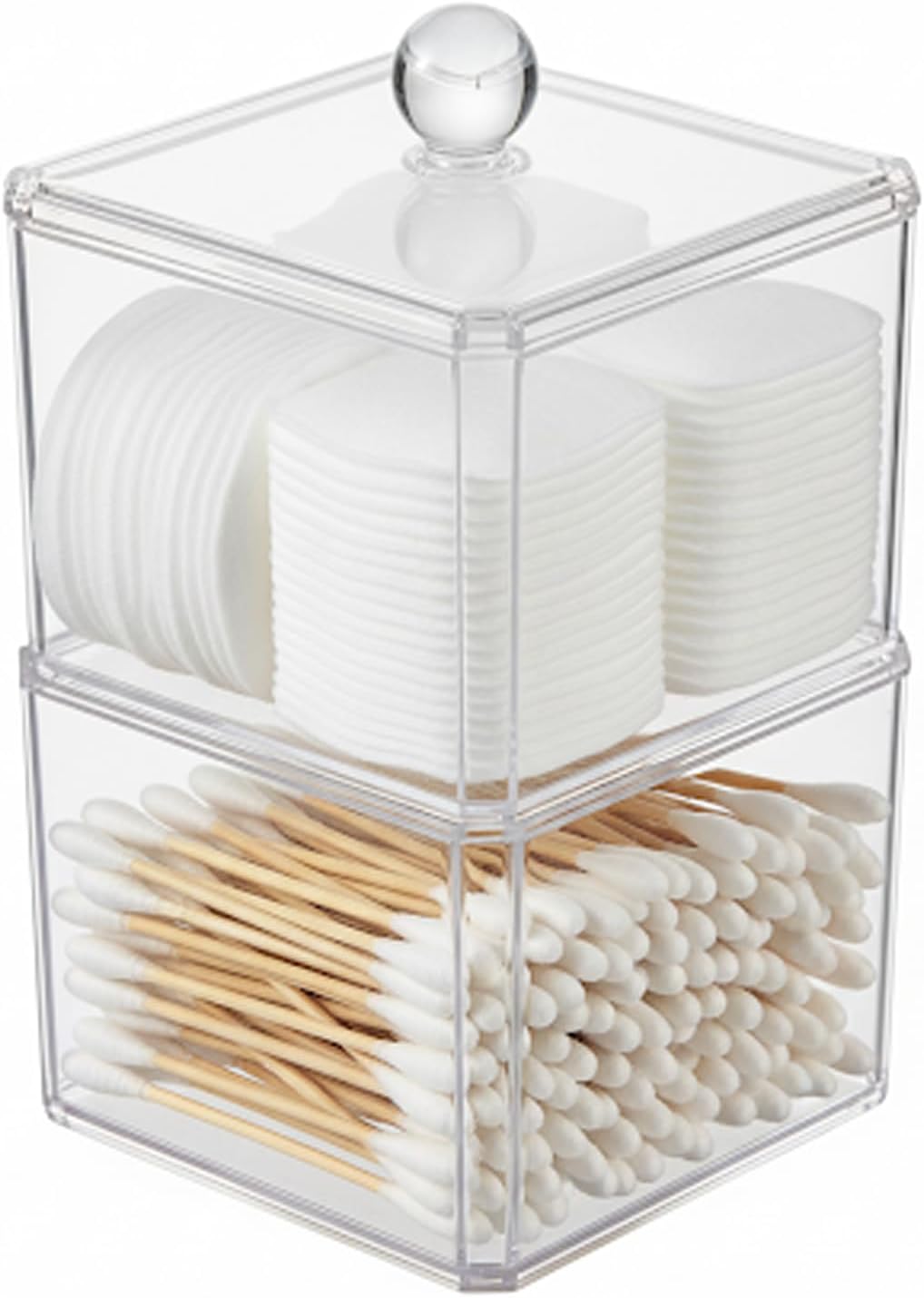 Bathroom Canister, Clear Plastic Lid, Double Layer, Stackable