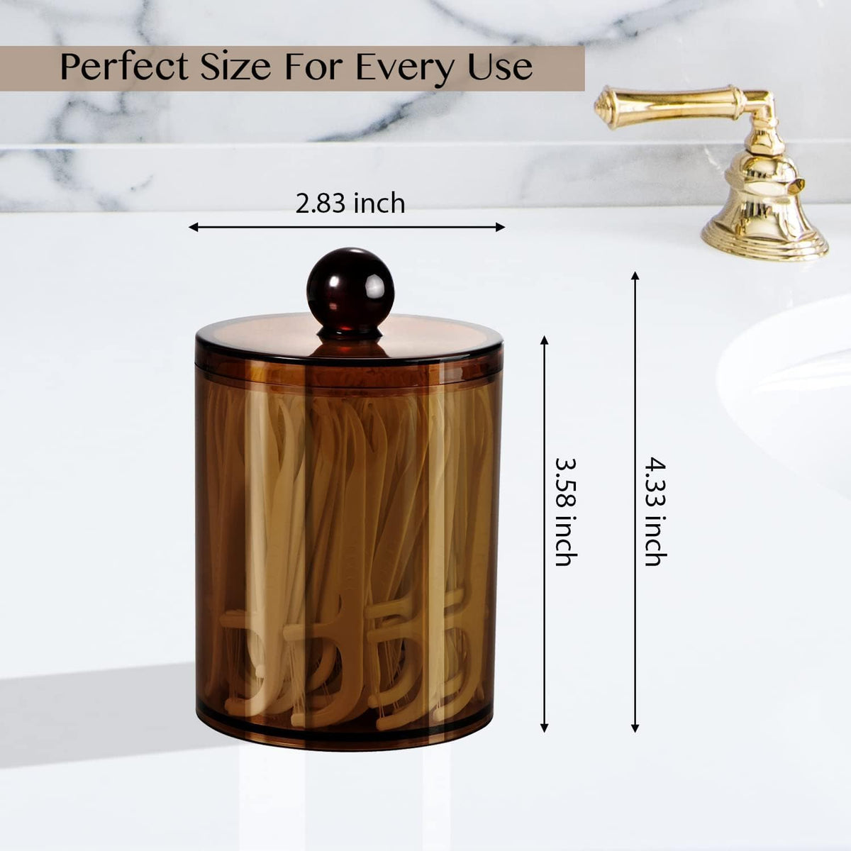 SheeChung 4-Pack Qtip Holder, Amber Acrylic Apothecary Jars for Bathroom