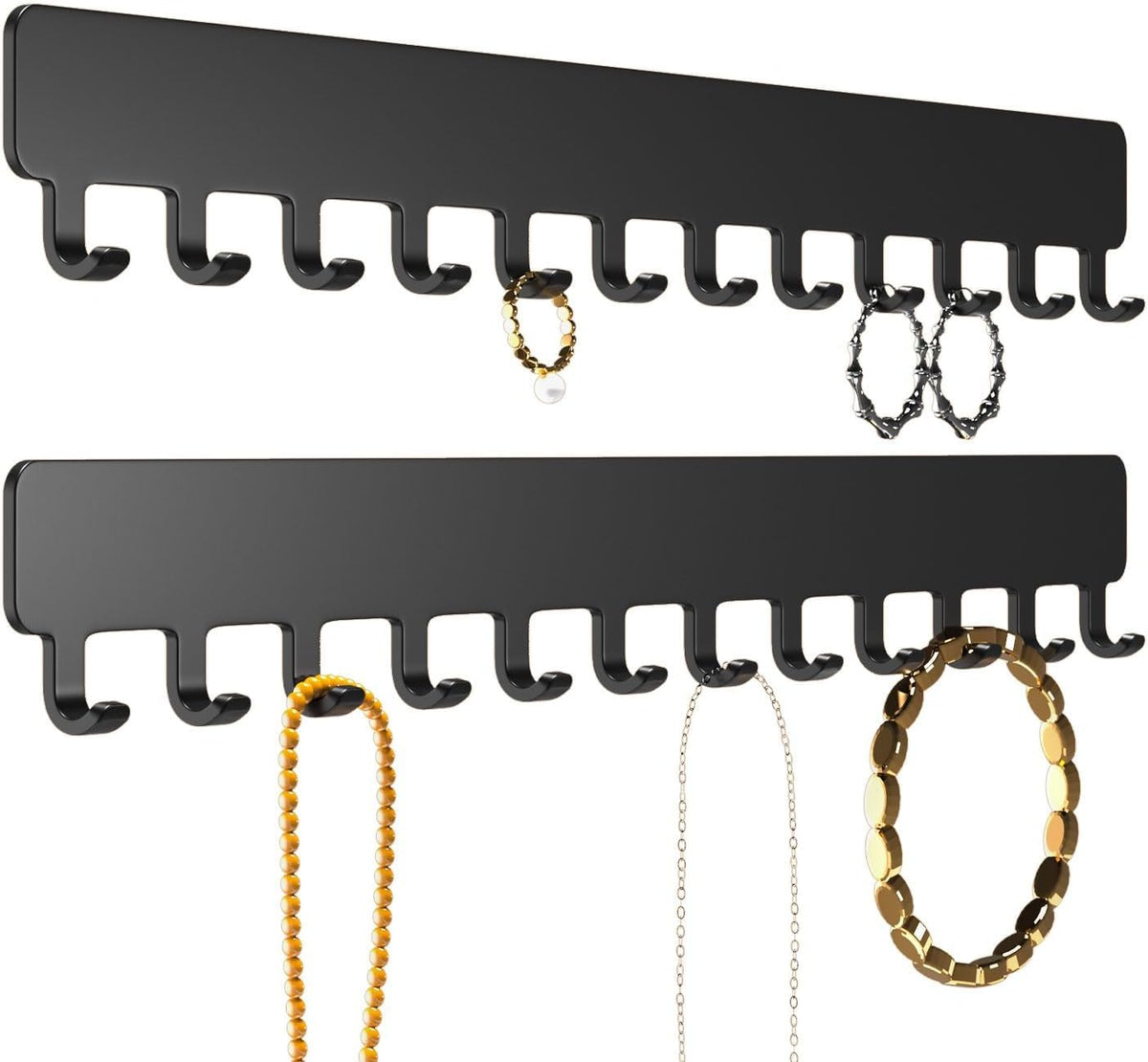 Necklace Holder Wall Mounted,Self Adhesive Jewelry Organizer,2 Pack,Black