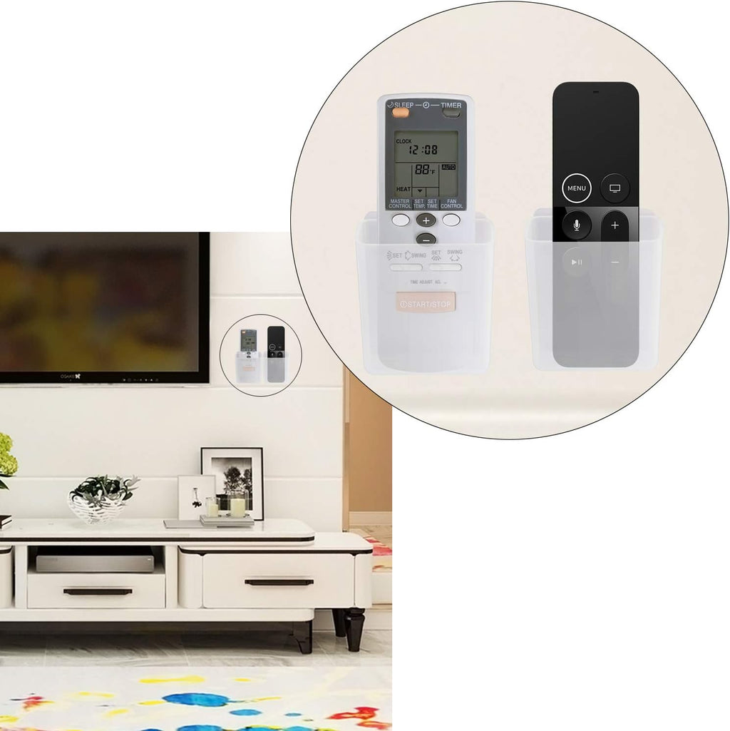 PINOWU [2 Pack] Universal Remote Control Holder 7x6x3cm, Wall Mount Media Organizer Self-Adhesive Storage Box, Office Supply Accessories