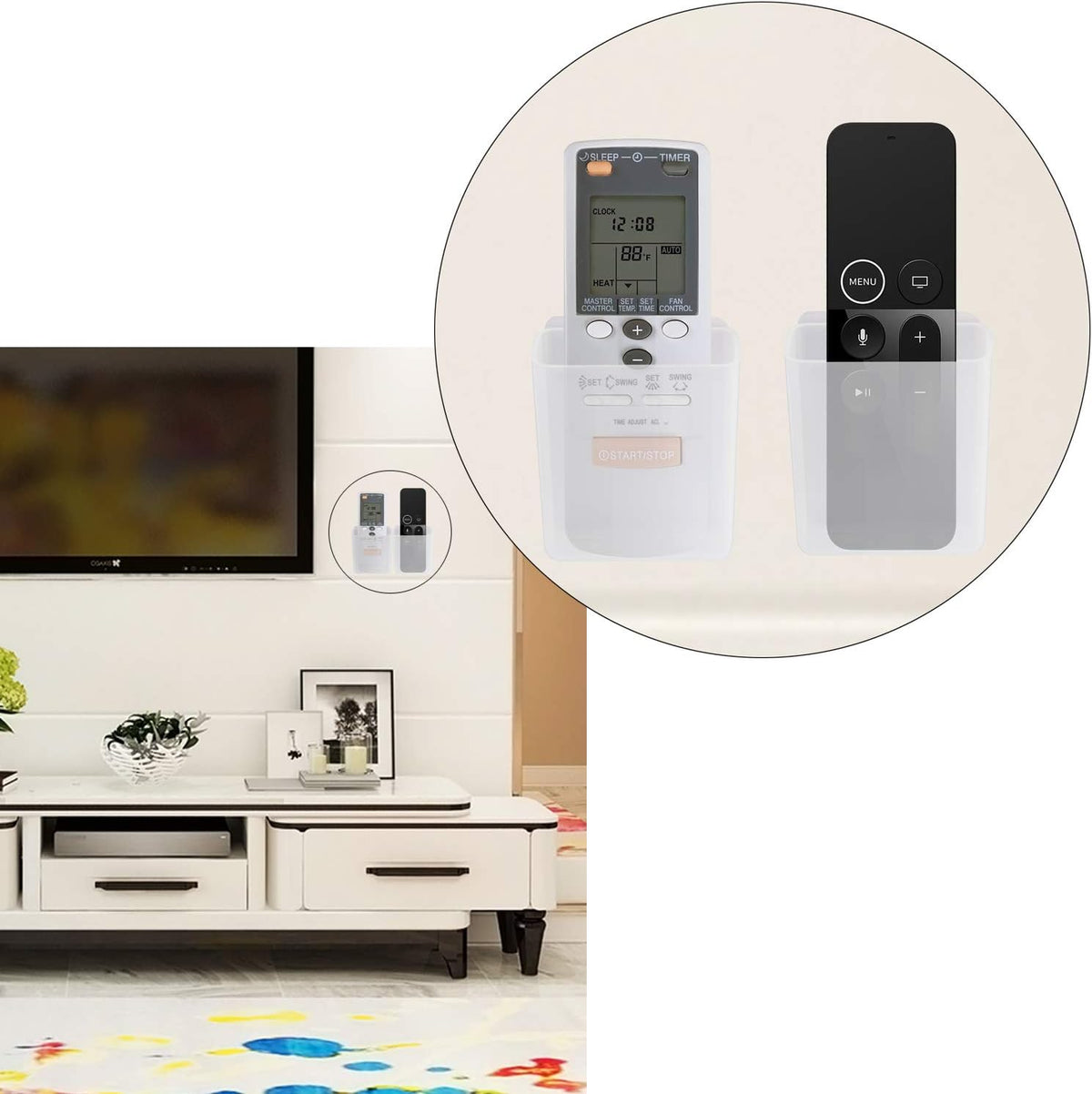 PINOWU [2 Pack] Universal Remote Control Holder 7x6x3cm, Wall Mount Media Organizer Self-Adhesive Storage Box, Office Supply Accessories