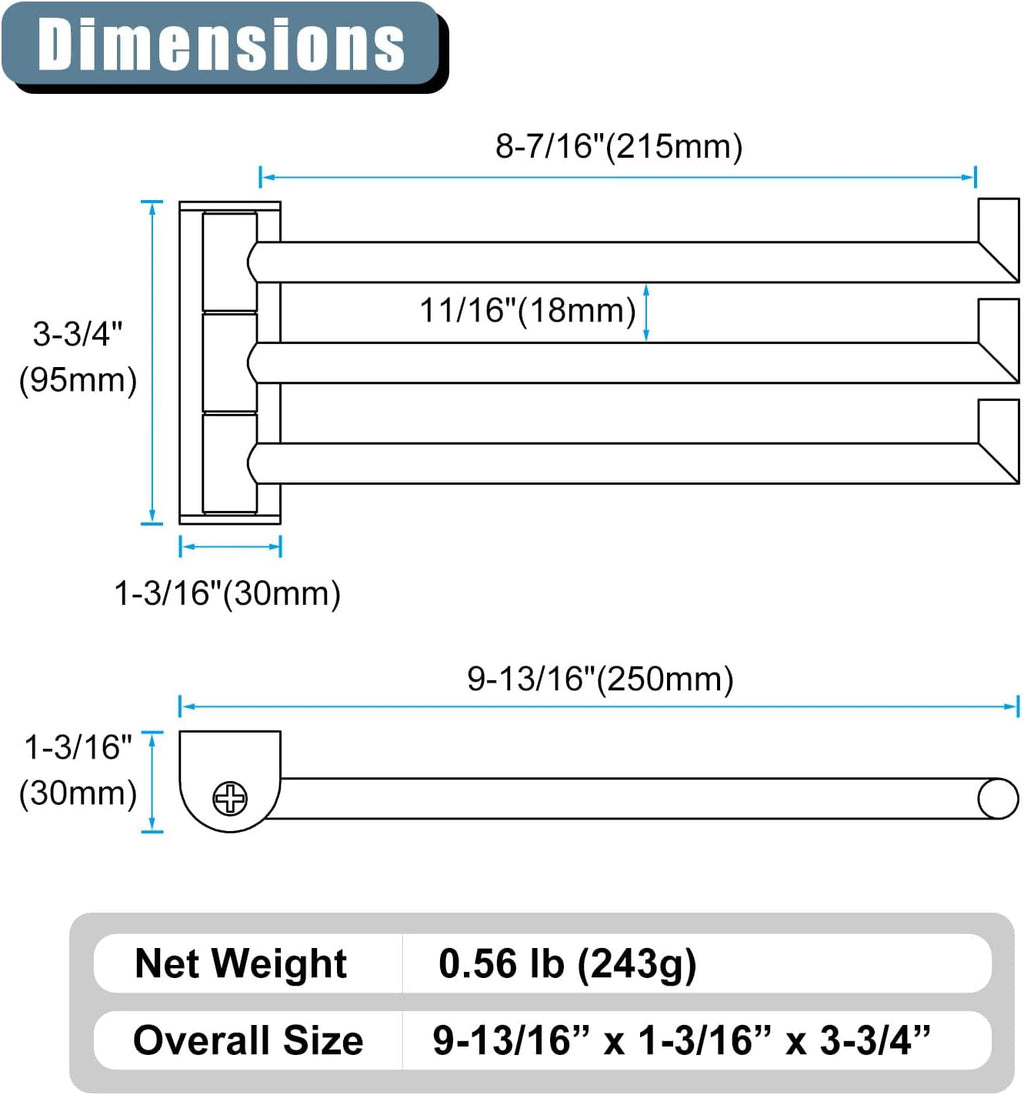 Angle Simple Hand Towel Holder for Bathroom, Swivel Bars, Brushed Dark Gold