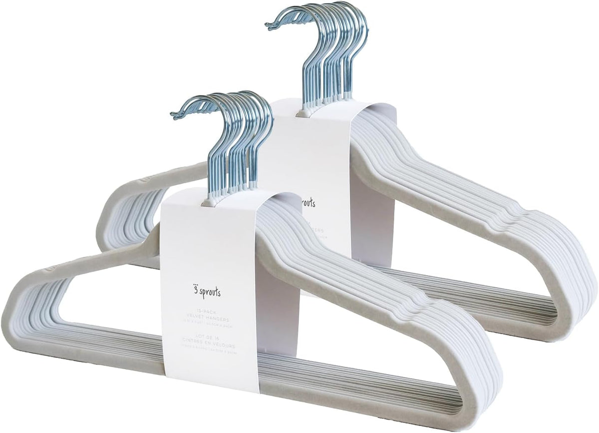 3 Sprouts Adult Velvet Hangers, Non Slip Felt Hanger Set, Gray, 30 Pack