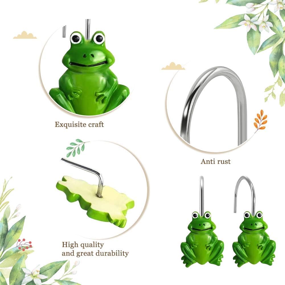 Gracelife Set of 12 Frogs Design Shower Curtain Hooks Animal Style Resin Bathroom Hangers Rust Proof Rings Shower Curtain Hook
