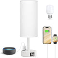 Fenmzee White Bedside Lamp for Bedroom, Dimmable Touch, USB A+C, AC Outlet