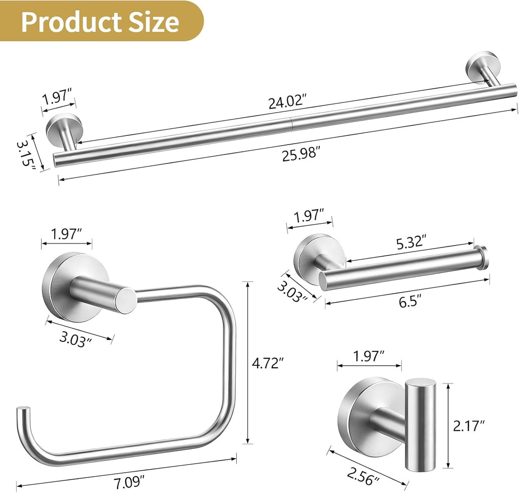 STWWO 5-Piece Brushed Nickel Bathroom Accessories Towel Racks for Bathroom