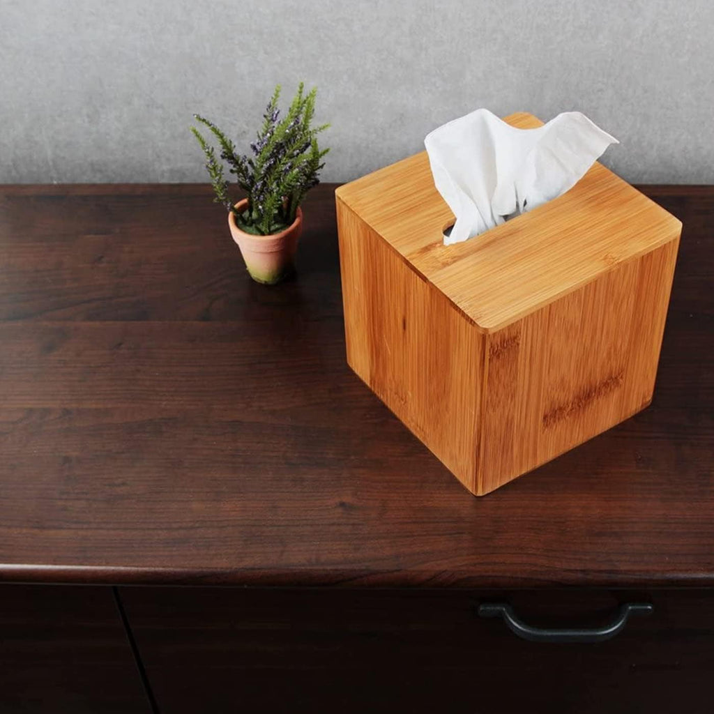 Bamboo Square Tissue Box Cover Holder Case Cover Holder Box Napkin Holder Organizer Stand(Set of 2, 5.67 x 5.67 x 5.67inches) - MK273AA
