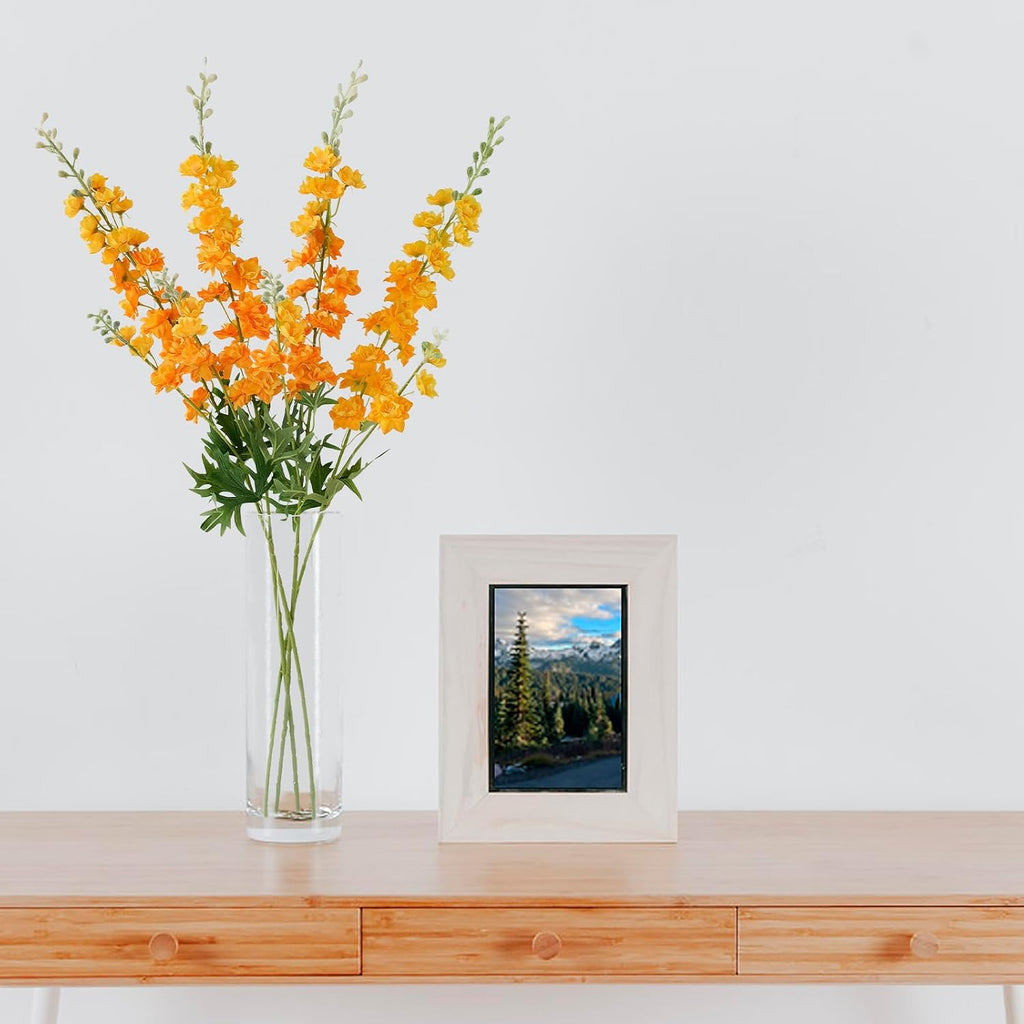 ZYTUYO Delphinium Artificial Flower 4PCS 33.5'' Faux Larkspur Long Stem Fake Floral Silk Bouquets Plant for Tall Floor Vase Home Kitchen Wedding Outdoor Indoor Arrangement Decor (Yellow)
