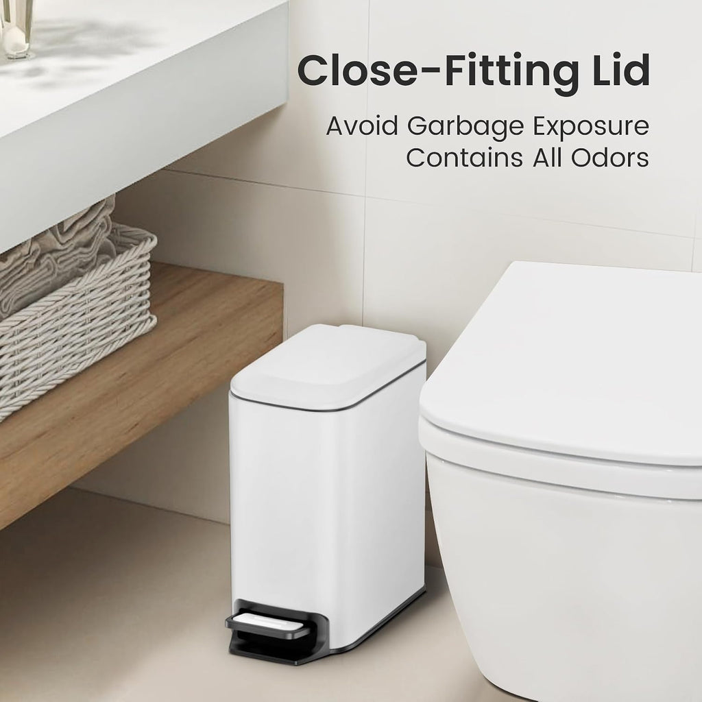 Cesun Small Bathroom Trash Can with Lid, 1.6 Gal, Soft Close, White