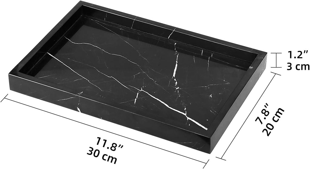 Marble Bathroom Vanity Tray, Black Marquina, 12"x 8" x1.2"