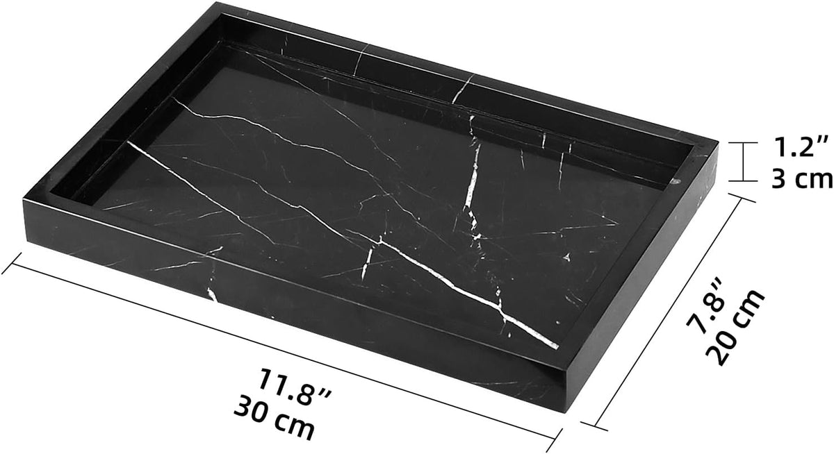 Marble Bathroom Vanity Tray, Black Marquina, 12"x 8" x1.2"