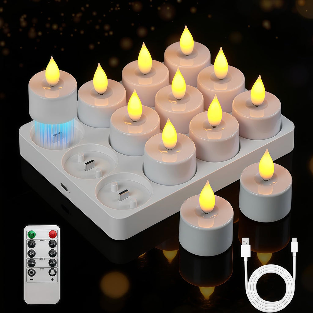 Lacasa Rechargeable LED Tea Lights, 12 Pack Flameless Candles with Remote