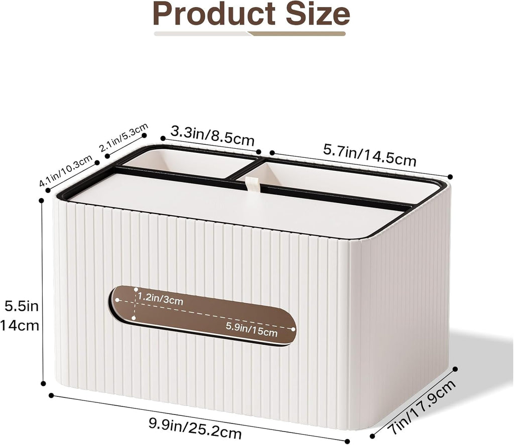 KINGFOM Leather Tissue Box Cover with Storage Tray, Decorative Tissue Box Holder Organizer for Office Desk, Bedroom & Nightstand, Remote Control Holder for Perfume, Watch, Glasses, Pens (Ivory White)
