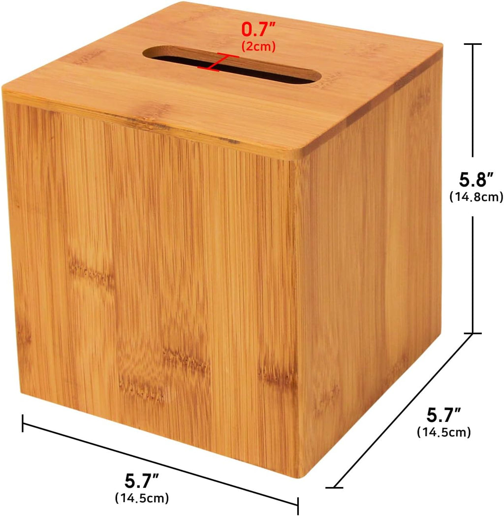 Bamboo Square Tissue Box Cover Holder Case Cover Holder Box Napkin Holder Organizer Stand(Set of 2, 5.67 x 5.67 x 5.67inches) - MK273AA