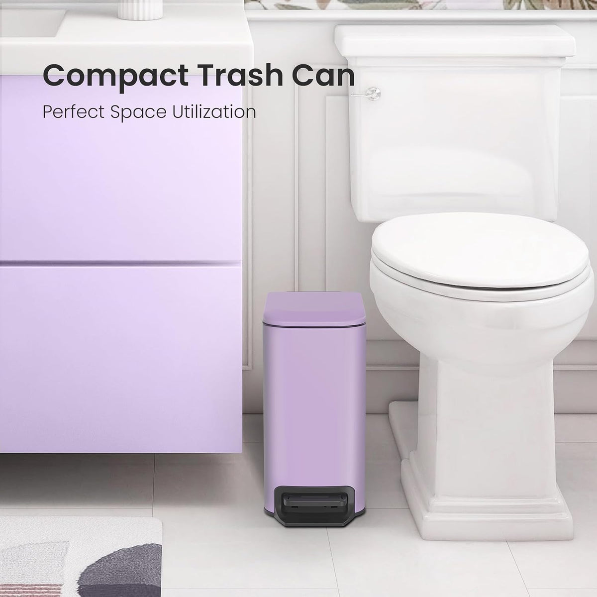 Cesun Small Bathroom Trash Can with Lid, 1.6 Gal, Soft Close, Purple