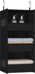 3-Shelf Hanging Closet Organizer, Washable Foldable Storage Shelves, Black