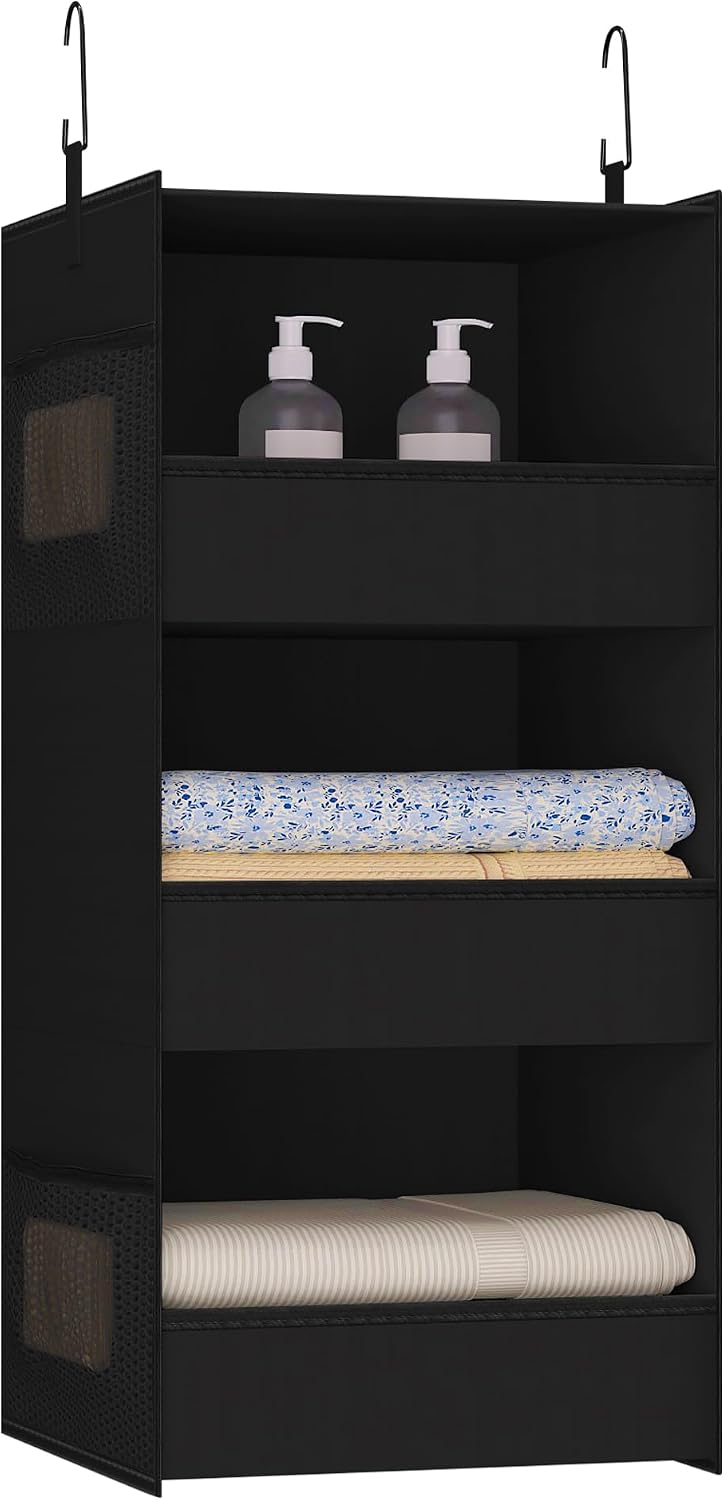3-Shelf Hanging Closet Organizer, Washable Foldable Storage Shelves, Black
