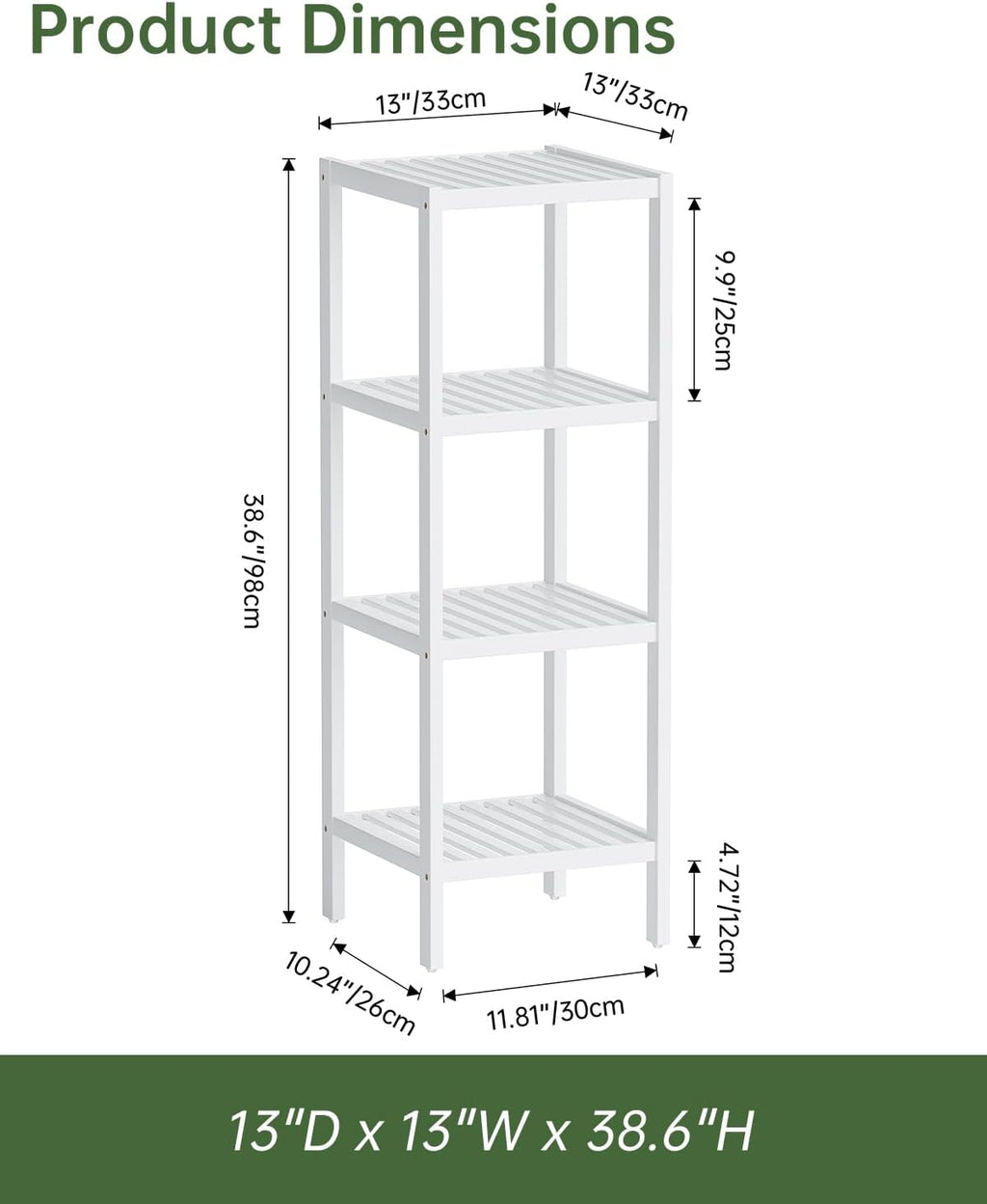 SMIBUY Bathroom Storage Shelf, 4-Tier Bamboo Rack Organizer, Multifunctional Shelving Unit for Living Room Bedroom Kitchen (White)