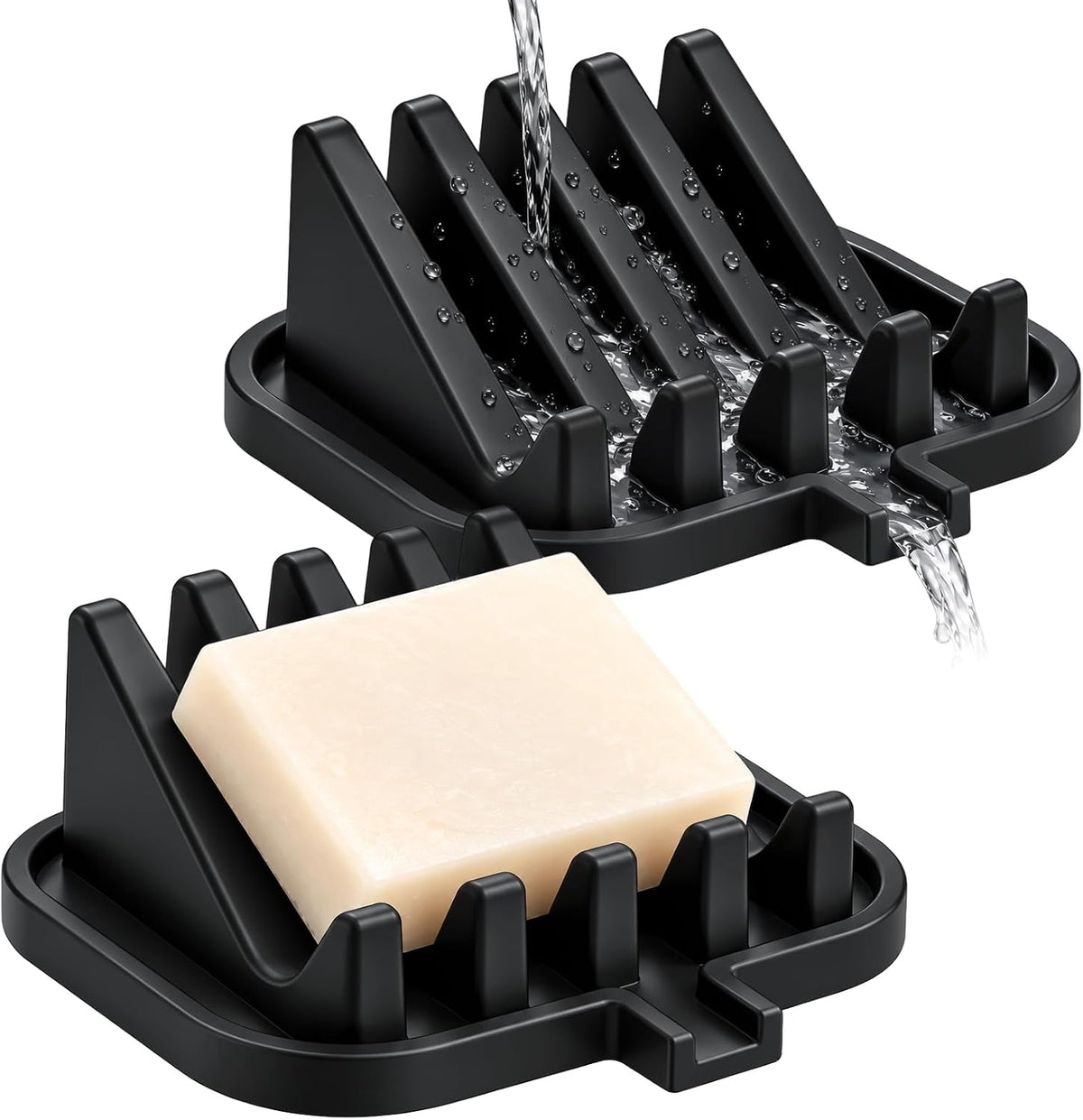 Silicone Soap Dish Holder for Shower with Self Draining (2, Black)