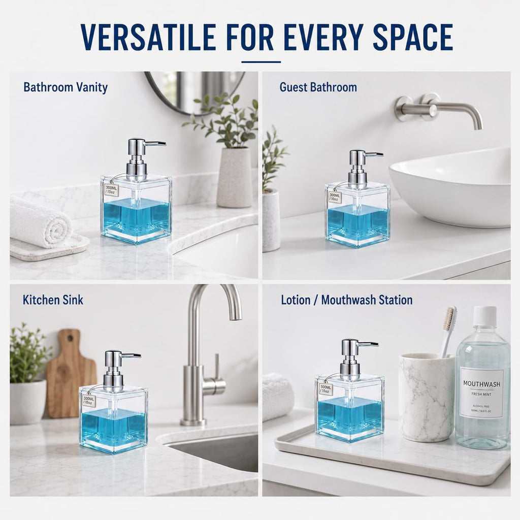 LGURT 300ml Clear Acrylic Soap Dispenser — Compact Pump for Hand Soap