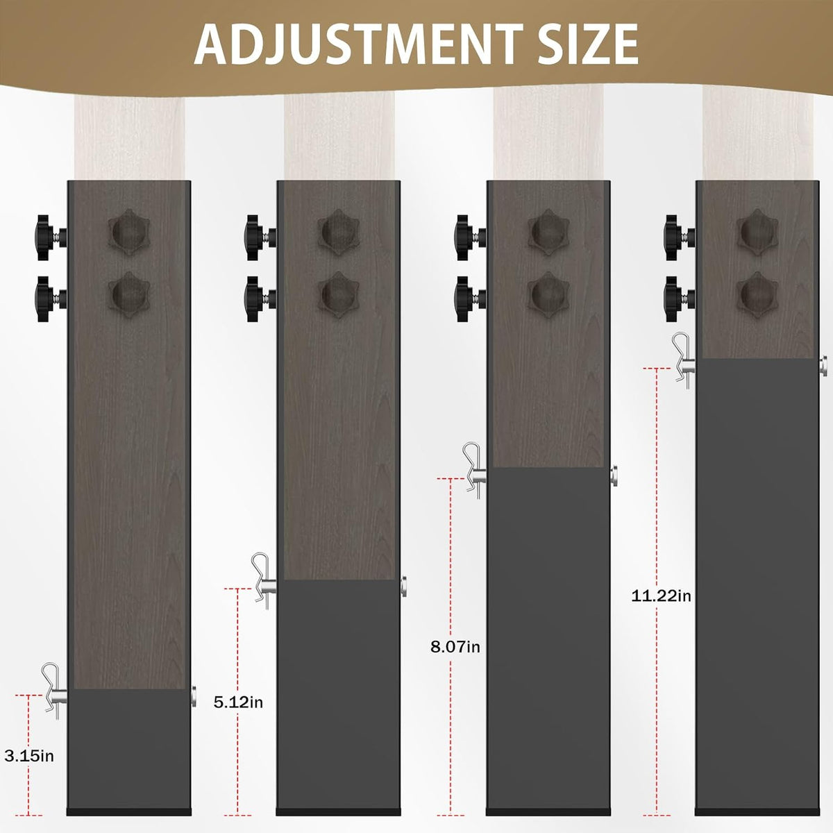 Up Grade 4 Pack Carbon Steel Dorm Bed Riser 3.15" Diameter Metal Bed Riser for Square Wooden Bed Frame, Table Adjustable to 3.2", 5.1", 8.1" or 11.2" Height (for Bed Leg 2.3-3.1")
