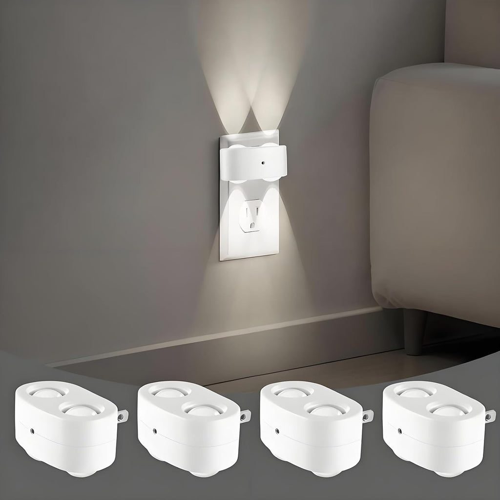 4 Pack Night Light, Plug-in Wall NightLights with Rotatable, Dusk to Dawn Sensor Auto On/Off, 5000K Daylight 100 Lumens, for Hallway Living Room Kitchen Garage Stairway
