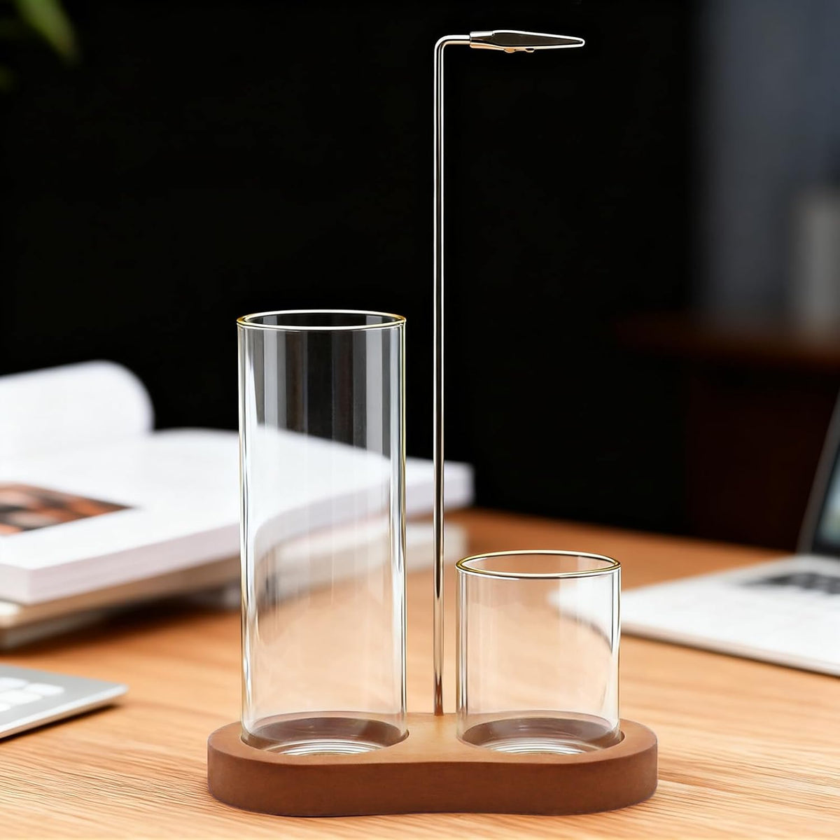 2-in-1 Incense Holder for Sticks, Incense Burner Holder with Glass Ash Catcher & Stick Storage, Bedroom House Yoga Meditation Zen Decor, Spa Gifts for Women, Unique Cozy Home Decor, Natural Wood