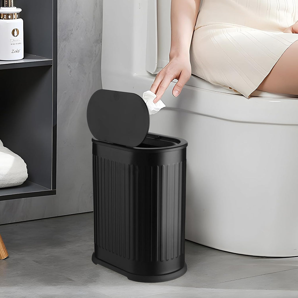 Anzoymx Bathroom Trash Cans Black Stainless Steel with Lids, 1.8 Gallons
