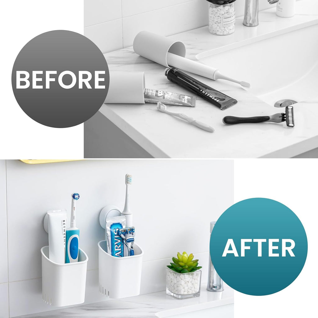TAILI Suction Cup Toothbrush Holders for Bathroom Wall 2Pack, White