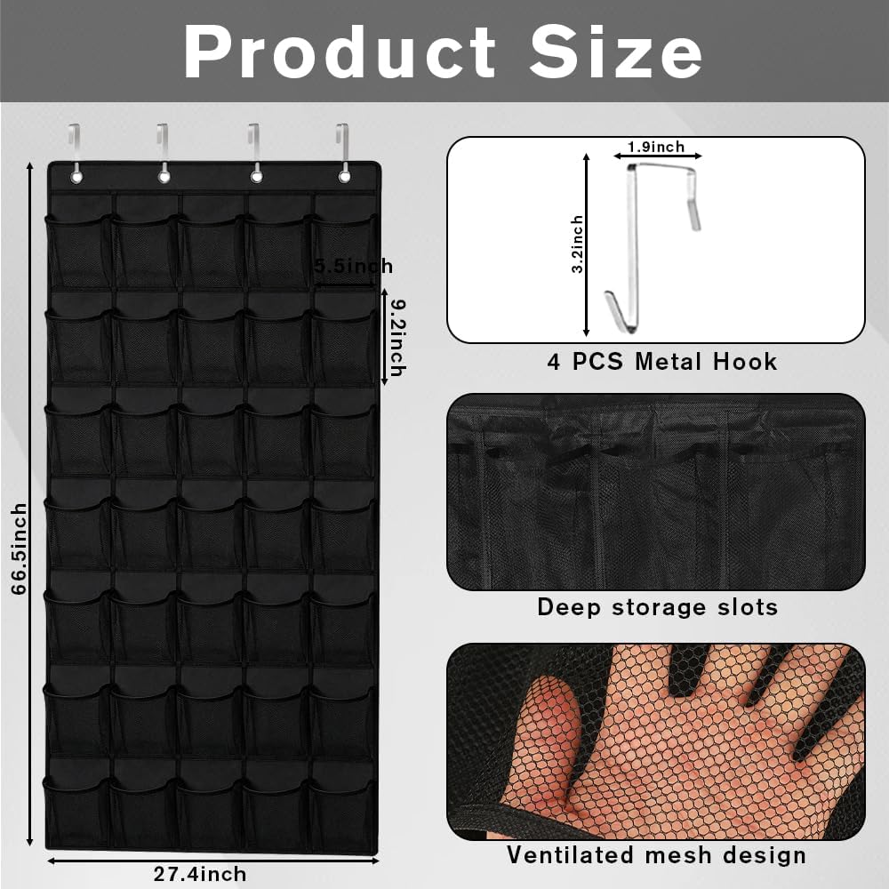 35 Pockets Over the Door Shoe Organizer, Breathable Mesh Hanging Shoe Rack