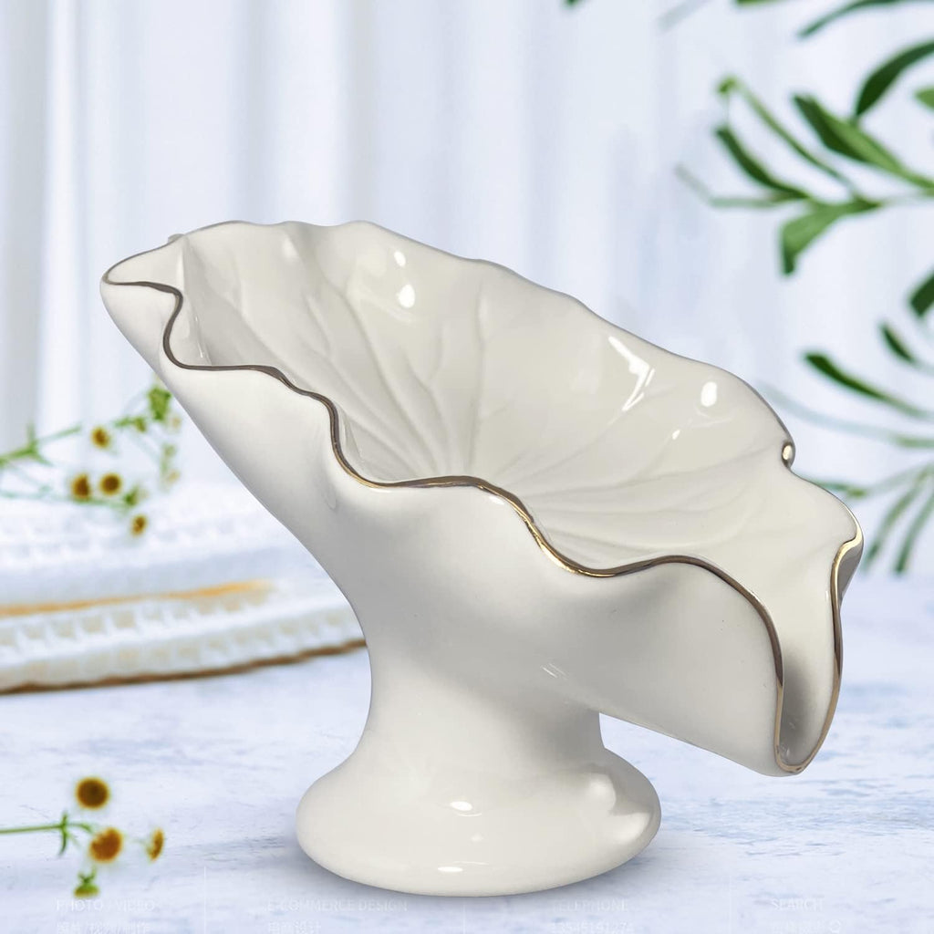 Bathroom Soap Dishes White, Lotus Leaf Soap Holder,Ceramic Soap Dish for Counter Top,Self Draining Soap Holder (White)