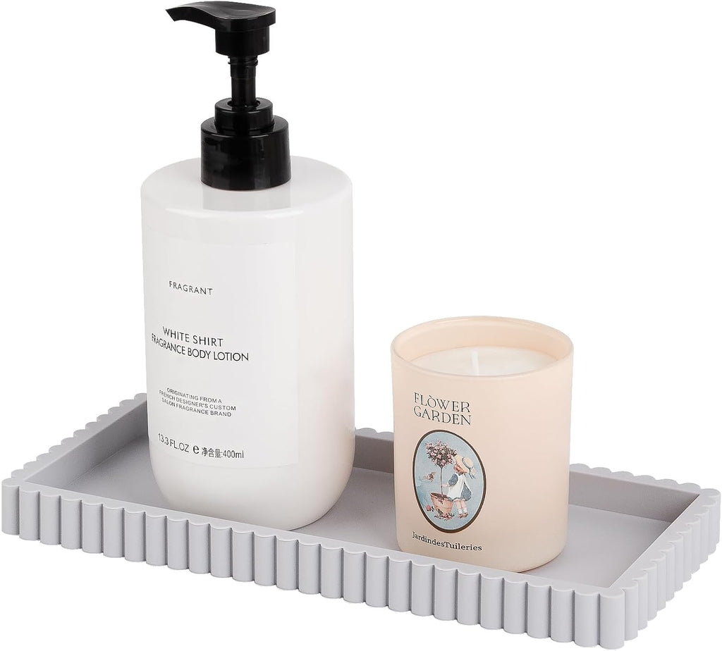 Silicone Bathroom Tray Small Vanity Tray Kitchen Counter Decor, Light Gray