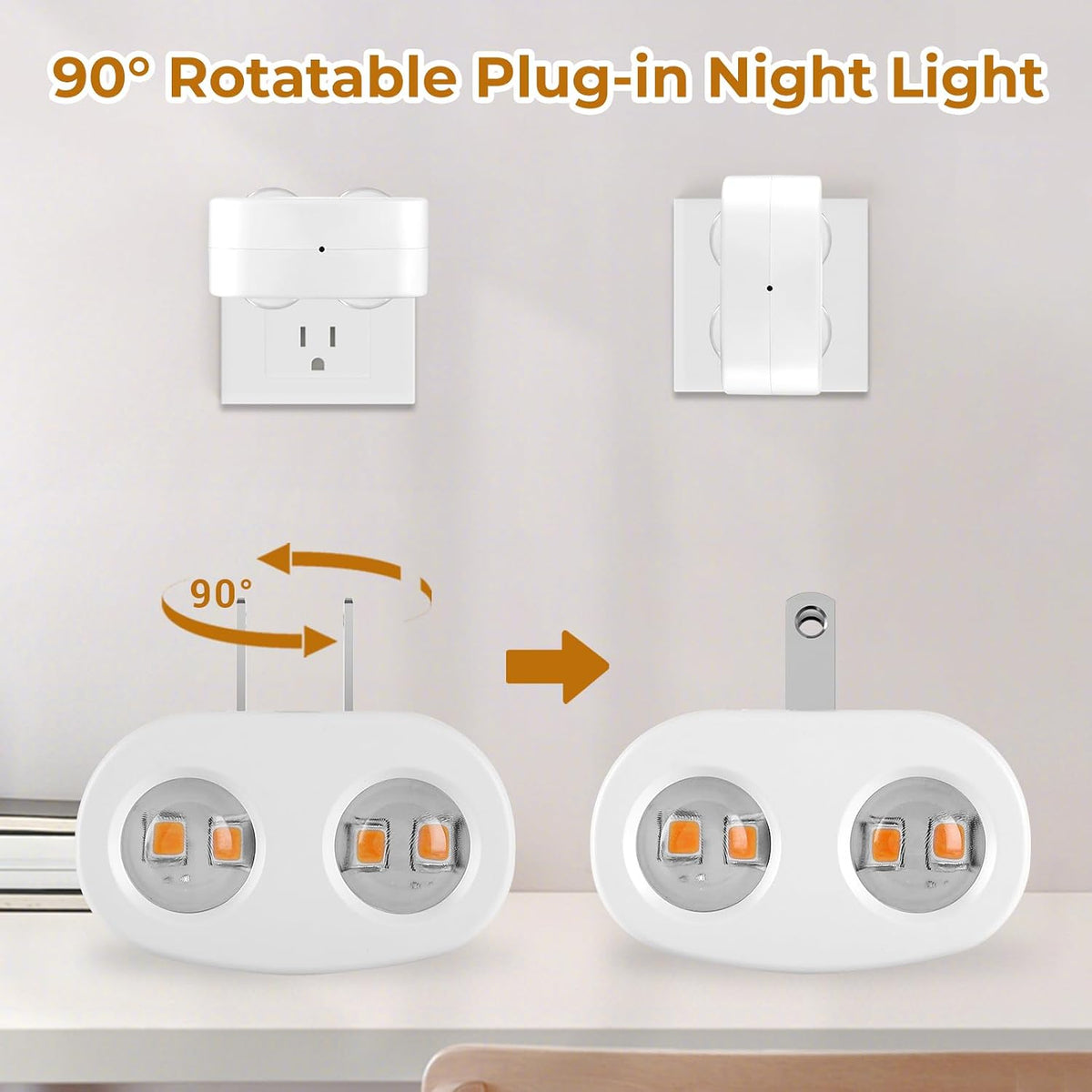 4 Pack LED Night Light Plug in Wall, Compact Nightights, 3000K Soft White,for Hallway, Stairs, Bedroom, Bathroom, Kitchen