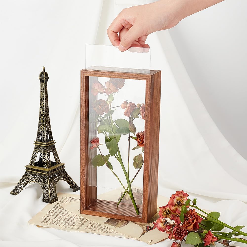 OLYCRAFT 10.2x5x2.4 Inch Rectangle Shadow Box Wood Shadow Box Display Case Shadow Box Frame with Double Sided Clear Acrylic Window for Dried Flowers Leaves Specimen - Walnut Brown