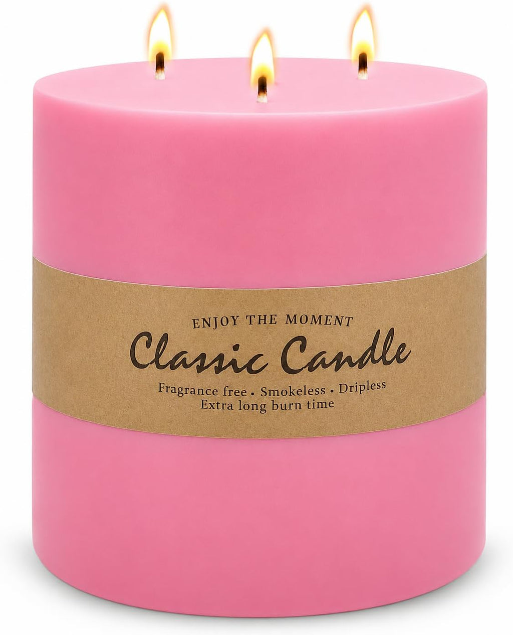 Large 3-Wick Pink Pillar Candle for Home Decoration - 6x6 Inch