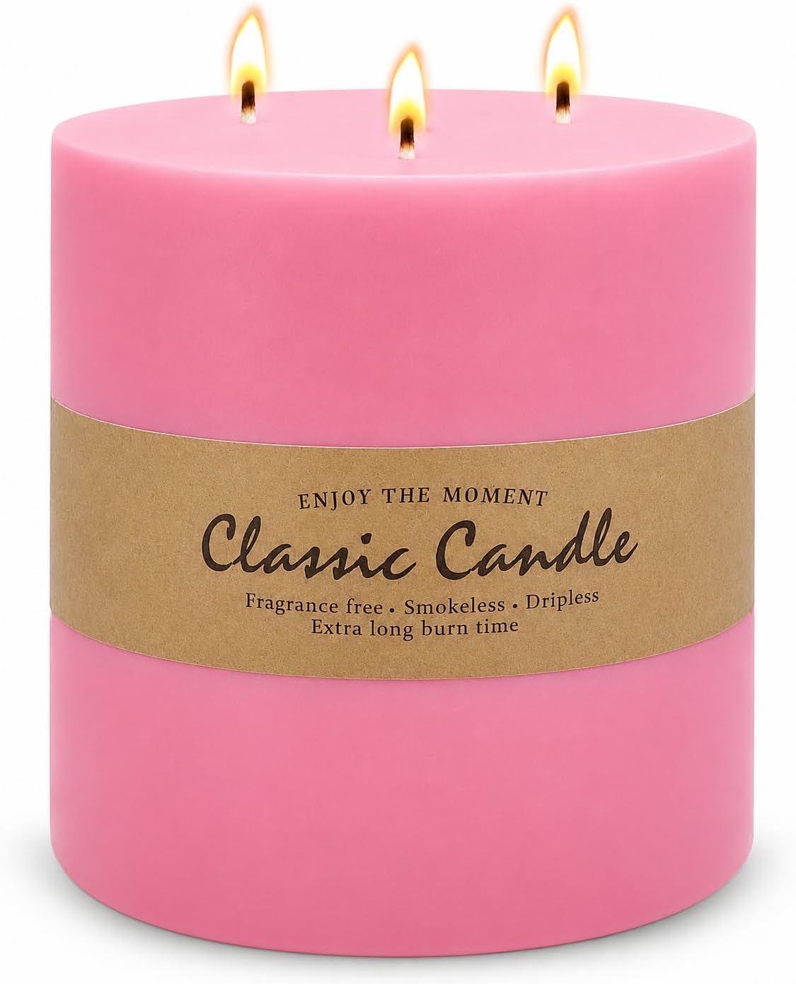 Large 3-Wick Pink Pillar Candle for Home Decoration - 6x6 Inch