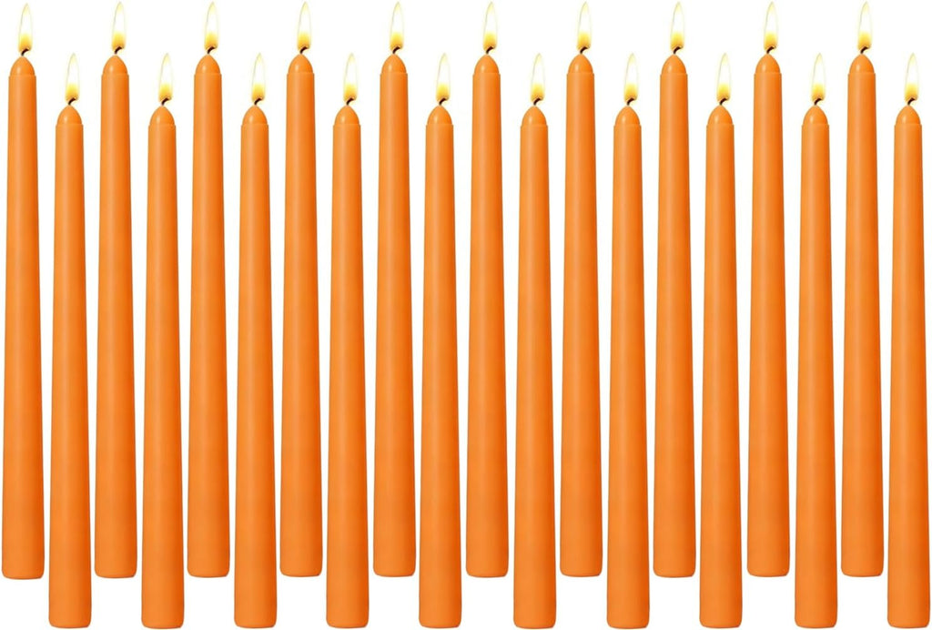 20-Pack Orange Taper Candles Unscented, 10 Inch Tall Dinner Table Candlesticks for Halloween Fall Wedding Centerpieces, Bulk Tapered Candles Smokeless Dripless, Decorative Candle for Home Decor