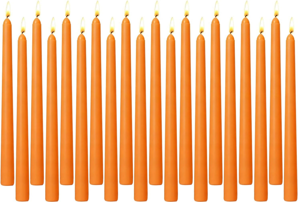 20-Pack Orange Taper Candles Unscented, 10 Inch Tall Dinner Table Candlesticks for Halloween Fall Wedding Centerpieces, Bulk Tapered Candles Smokeless Dripless, Decorative Candle for Home Decor