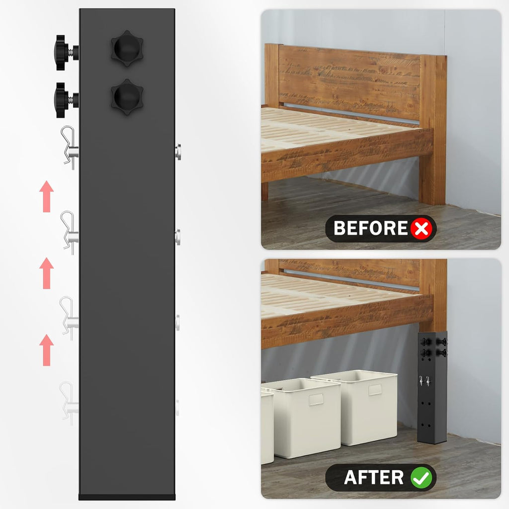 Up Grade 4 Pack Carbon Steel Dorm Bed Riser 2.4" Diameter Metal Bed Riser for Square Wooden Bed Frame, Table Adjustable to 3.2", 5.1", 8.1" or 11.2" Height (for Bed Leg 2.3-3.1")