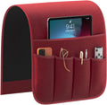 Sofa Armrest Organizer Non-Slip Remote Control Holders for Recliner Couch Chair Armchair Caddy with 5 Pockets for Table,Cell Phone,Ipad,Magazines,Books (Winered, 13 x 35 Inch)